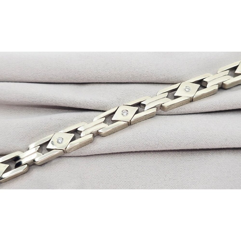 Fancy 14K Karat Solid White Gold Designer Diamond Custom Link Bracelet 8" Length